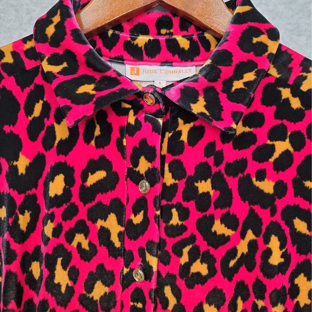 Jude Connally Pink Leopard Velour Print Long Sleeve Tiered Mini Dress Sz Small - Picture 4 of 12